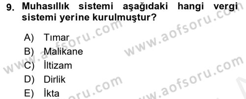 Türk İdare Tarihi Dersi 2015 - 2016 Yılı Tek Ders Sınav Soruları 9. Soru