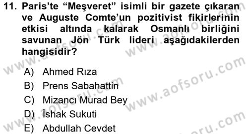 Türk İdare Tarihi Dersi 2016 - 2017 Yılı 3 Ders Sınav Soruları 11. Soru
