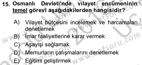 Türk İdare Tarihi Dersi 2016 - 2017 Yılı 3 Ders Sınav Soruları 15. Soru