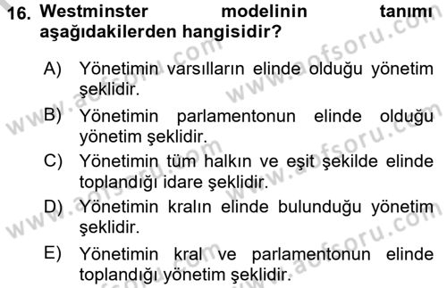 Türk İdare Tarihi Dersi 2016 - 2017 Yılı 3 Ders Sınav Soruları 16. Soru