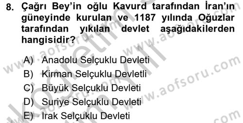 Türk İdare Tarihi Dersi 2016 - 2017 Yılı 3 Ders Sınav Soruları 8. Soru