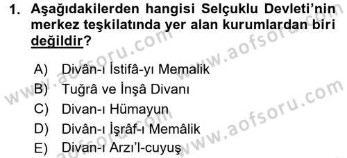 Türk İdare Tarihi Dersi Ara Sınavı Deneme Sınav Soruları 1. Soru
