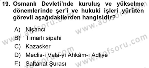Türk İdare Tarihi Dersi Ara Sınavı Deneme Sınav Soruları 19. Soru