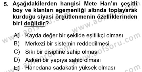 Türk İdare Tarihi Dersi Ara Sınavı Deneme Sınav Soruları 5. Soru