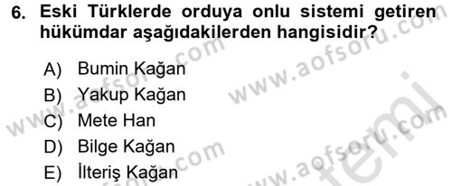 Türk İdare Tarihi Dersi Ara Sınavı Deneme Sınav Soruları 6. Soru