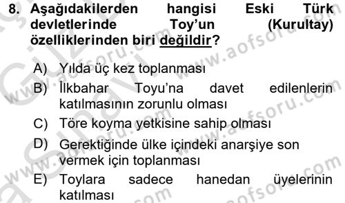 Türk İdare Tarihi Dersi 2016 - 2017 Yılı (Vize) Ara Sınav Soruları 8. Soru