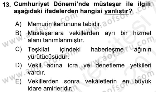 Türk İdare Tarihi Dersi 2016 - 2017 Yılı (Final) Dönem Sonu Sınav Soruları 13. Soru