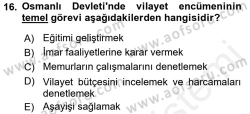 Türk İdare Tarihi Dersi 2016 - 2017 Yılı (Final) Dönem Sonu Sınav Soruları 16. Soru