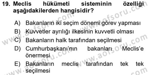 Türk İdare Tarihi Dersi 2016 - 2017 Yılı (Final) Dönem Sonu Sınav Soruları 19. Soru