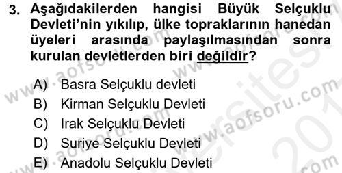 Türk İdare Tarihi Dersi 2016 - 2017 Yılı (Final) Dönem Sonu Sınav Soruları 3. Soru