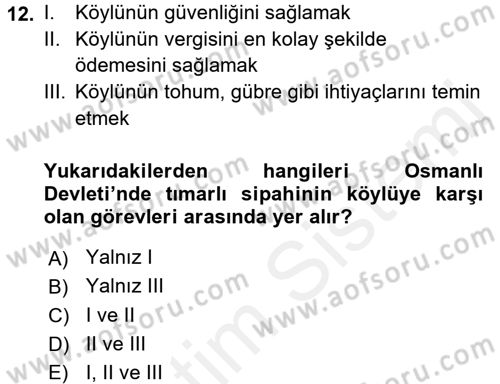 Türk İdare Tarihi Dersi 2017 - 2018 Yılı 3 Ders Sınav Soruları 12. Soru