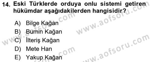 Türk İdare Tarihi Dersi 2017 - 2018 Yılı 3 Ders Sınav Soruları 14. Soru