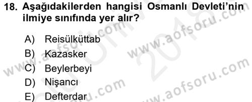 Türk İdare Tarihi Dersi 2017 - 2018 Yılı 3 Ders Sınav Soruları 18. Soru