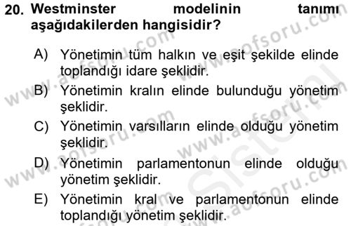 Türk İdare Tarihi Dersi 2017 - 2018 Yılı 3 Ders Sınav Soruları 20. Soru