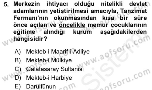 Türk İdare Tarihi Dersi 2017 - 2018 Yılı 3 Ders Sınav Soruları 5. Soru