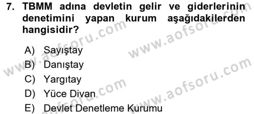 Türk İdare Tarihi Dersi 2017 - 2018 Yılı 3 Ders Sınav Soruları 7. Soru