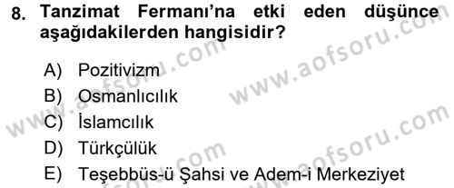 Türk İdare Tarihi Dersi 2017 - 2018 Yılı 3 Ders Sınav Soruları 8. Soru