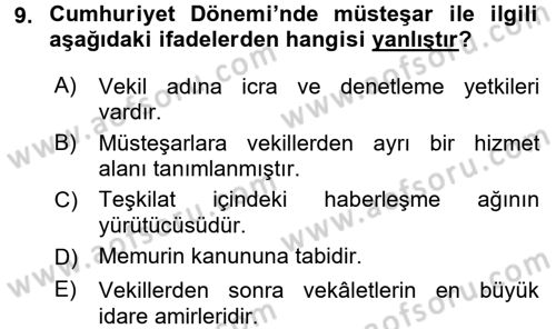 Türk İdare Tarihi Dersi 2017 - 2018 Yılı 3 Ders Sınav Soruları 9. Soru
