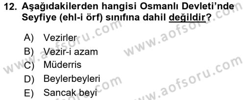 Türk İdare Tarihi Dersi Ara Sınavı Deneme Sınav Soruları 12. Soru