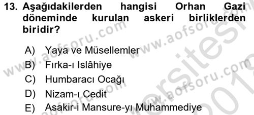 Türk İdare Tarihi Dersi Ara Sınavı Deneme Sınav Soruları 13. Soru
