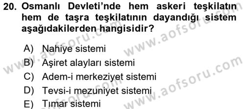 Türk İdare Tarihi Dersi Ara Sınavı Deneme Sınav Soruları 20. Soru