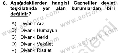 Türk İdare Tarihi Dersi Ara Sınavı Deneme Sınav Soruları 6. Soru