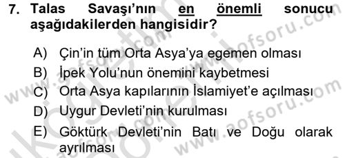 Türk İdare Tarihi Dersi 2017 - 2018 Yılı (Vize) Ara Sınav Soruları 7. Soru