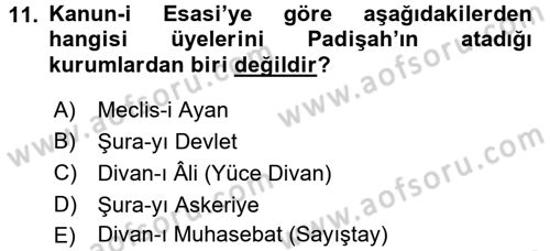 Türk İdare Tarihi Dersi 2017 - 2018 Yılı (Final) Dönem Sonu Sınav Soruları 11. Soru