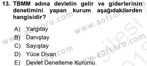 Türk İdare Tarihi Dersi 2017 - 2018 Yılı (Final) Dönem Sonu Sınav Soruları 13. Soru
