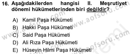 Türk İdare Tarihi Dersi 2017 - 2018 Yılı (Final) Dönem Sonu Sınav Soruları 16. Soru