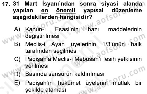 Türk İdare Tarihi Dersi 2017 - 2018 Yılı (Final) Dönem Sonu Sınav Soruları 17. Soru