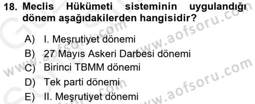 Türk İdare Tarihi Dersi 2017 - 2018 Yılı (Final) Dönem Sonu Sınav Soruları 18. Soru