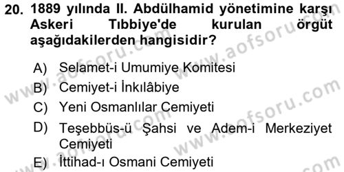 Türk İdare Tarihi Dersi 2017 - 2018 Yılı (Final) Dönem Sonu Sınav Soruları 20. Soru