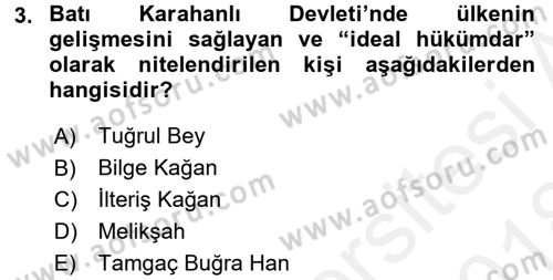 Türk İdare Tarihi Dersi 2017 - 2018 Yılı (Final) Dönem Sonu Sınav Soruları 3. Soru