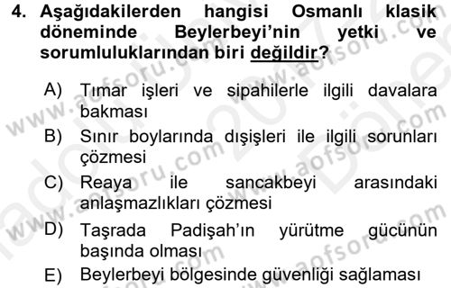 Türk İdare Tarihi Dersi 2017 - 2018 Yılı (Final) Dönem Sonu Sınav Soruları 4. Soru