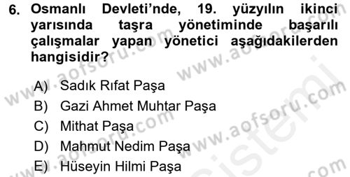 Türk İdare Tarihi Dersi 2017 - 2018 Yılı (Final) Dönem Sonu Sınav Soruları 6. Soru