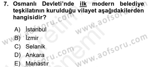 Türk İdare Tarihi Dersi 2017 - 2018 Yılı (Final) Dönem Sonu Sınav Soruları 7. Soru