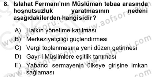 Türk İdare Tarihi Dersi 2017 - 2018 Yılı (Final) Dönem Sonu Sınav Soruları 8. Soru
