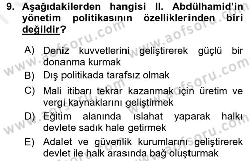 Türk İdare Tarihi Dersi 2017 - 2018 Yılı (Final) Dönem Sonu Sınav Soruları 9. Soru