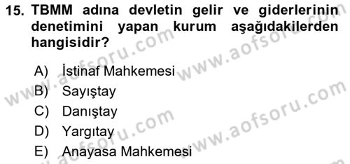 Türk İdare Tarihi Dersi 2018 - 2019 Yılı 3 Ders Sınav Soruları 15. Soru