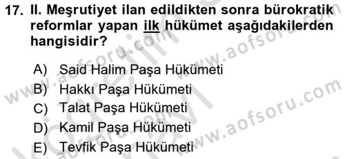 Türk İdare Tarihi Dersi 2018 - 2019 Yılı 3 Ders Sınav Soruları 17. Soru