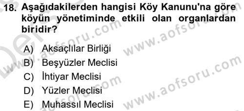Türk İdare Tarihi Dersi 2018 - 2019 Yılı 3 Ders Sınav Soruları 18. Soru