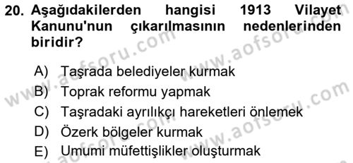 Türk İdare Tarihi Dersi 2018 - 2019 Yılı 3 Ders Sınav Soruları 20. Soru