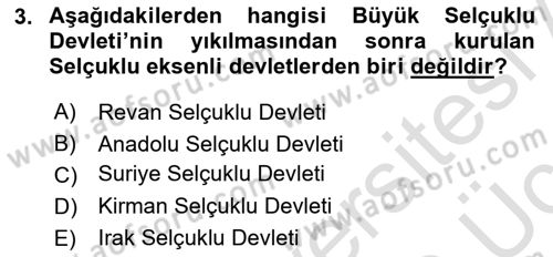 Türk İdare Tarihi Dersi 2018 - 2019 Yılı 3 Ders Sınav Soruları 3. Soru