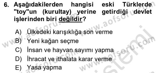 Türk İdare Tarihi Dersi 2018 - 2019 Yılı 3 Ders Sınav Soruları 6. Soru