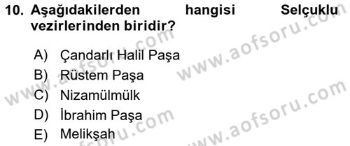 Türk İdare Tarihi Dersi Ara Sınavı Deneme Sınav Soruları 10. Soru