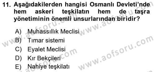 Türk İdare Tarihi Dersi Ara Sınavı Deneme Sınav Soruları 11. Soru