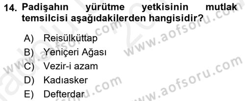 Türk İdare Tarihi Dersi Ara Sınavı Deneme Sınav Soruları 14. Soru