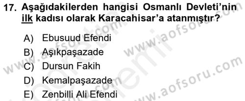 Türk İdare Tarihi Dersi 2018 - 2019 Yılı (Vize) Ara Sınav Soruları 17. Soru