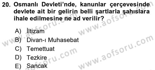 Türk İdare Tarihi Dersi Ara Sınavı Deneme Sınav Soruları 20. Soru